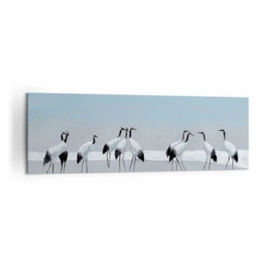 Bild auf Leinwand - Leinwandbild - Eine Gruppe von Kranichen vor blauem Himmel und der aufgehenden Sonne - 160x50cm - Nach einem heißen Tag - Moderne Wanddekoration für Wohnzimmer und Schlafzimmer ARTTOR