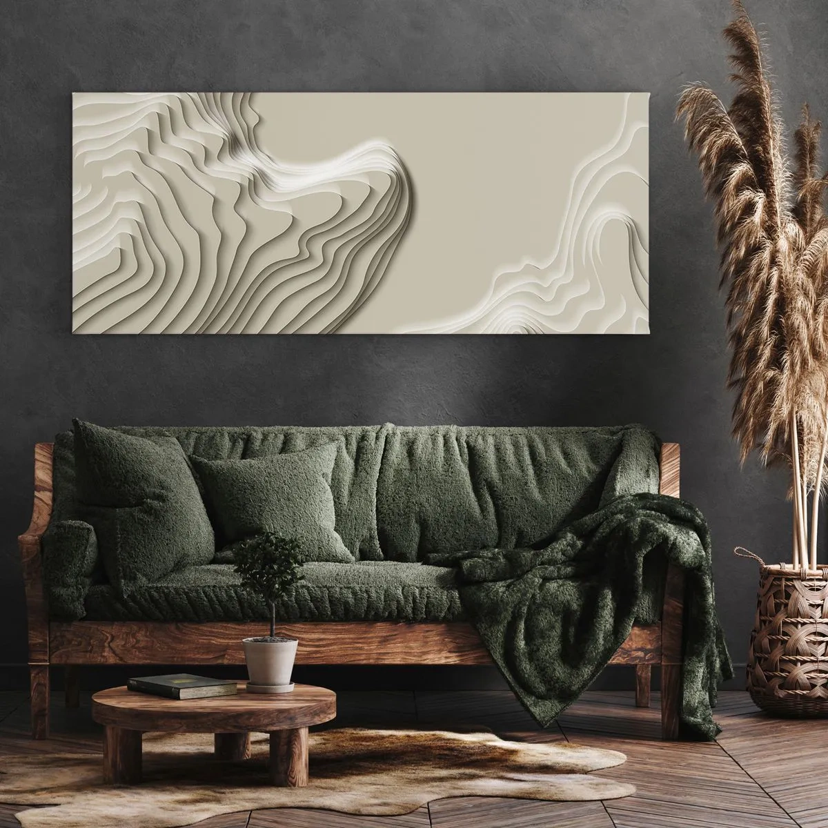 Bild auf Leinwand - Leinwandbild - Ein abstraktes Muster in Beigetönen mit linearer Wirkung. - 140x50cm - Topographie der Kunst - Moderne Wanddekoration für Wohnzimmer und Schlafzimmer ARTTOR