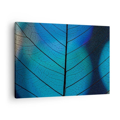 Bild auf Leinwand - Leinwandbild - Nahaufnahme eines blauen Blattes mit sichtbaren Blattadern - 70x50cm - Komplizierte Konstruktion - Moderne Wanddekoration für Wohnzimmer und Schlafzimmer ARTTOR