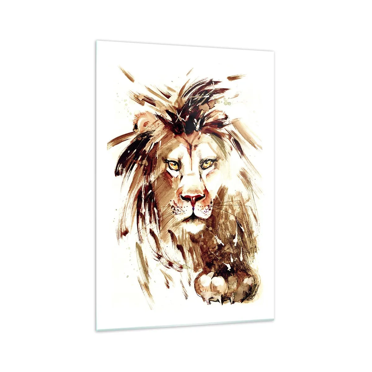 Glasbild - Bild auf glas - Aquarellporträt eines Löwen mit intensiven Details - 70x100cm - Stärke und Würde - Moderne Wanddekoration für Wohnzimmer und Schlafzimmer ARTTOR
