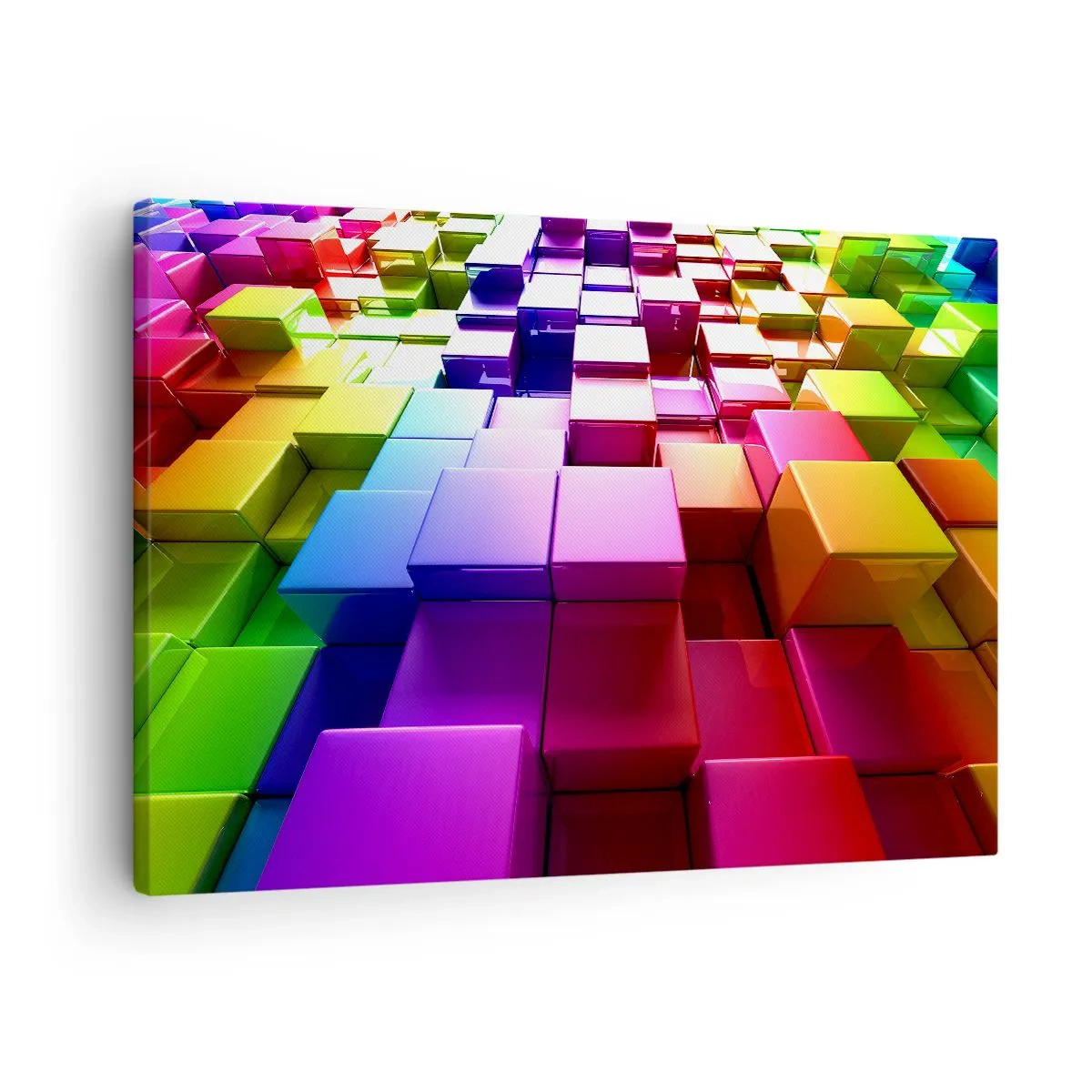 Bild auf Leinwand - Leinwandbild - Bunte geometrische 3D-Würfel - 70x50cm - Op-Art gemeinsam im Team - Moderne Wanddekoration für Wohnzimmer und Schlafzimmer ARTTOR