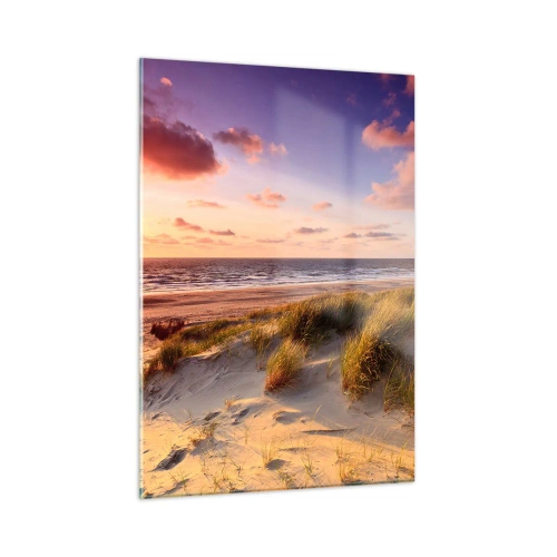 Glasbild - Bild auf glas - Strand mit Dünen bei Sonnenuntergang - 50x70cm - Die Luft riecht schon im Sommer - Moderne Wanddekoration für Wohnzimmer und Schlafzimmer ARTTOR