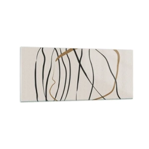 Glasbild - Bild auf glas - Künstlerische Linien in Schwarz und Gold auf hellem Hintergrund - 120x50cm - Komposition – Looptanz - Moderne Wanddekoration für Wohnzimmer und Schlafzimmer ARTTOR