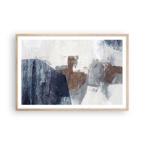 Poster in einem Rahmen aus heller Eiche - Blaue und braune Formen - 91x61 cm
