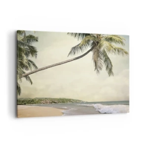Bild auf Leinwand - Leinwandbild - Ein Strand mit Palmen vor der Kulisse eines ruhigen Meeres - 100x70cm - Tropischer Traum - Moderne Wanddekoration für Wohnzimmer und Schlafzimmer ARTTOR