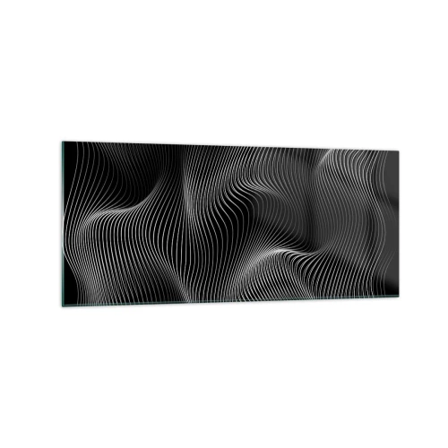 Glasbild - Bild auf glas - Abstrakte weiße Linien auf schwarzem Hintergrund - 120x50cm - Lichttanz im Raum - Moderne Wanddekoration für Wohnzimmer und Schlafzimmer ARTTOR