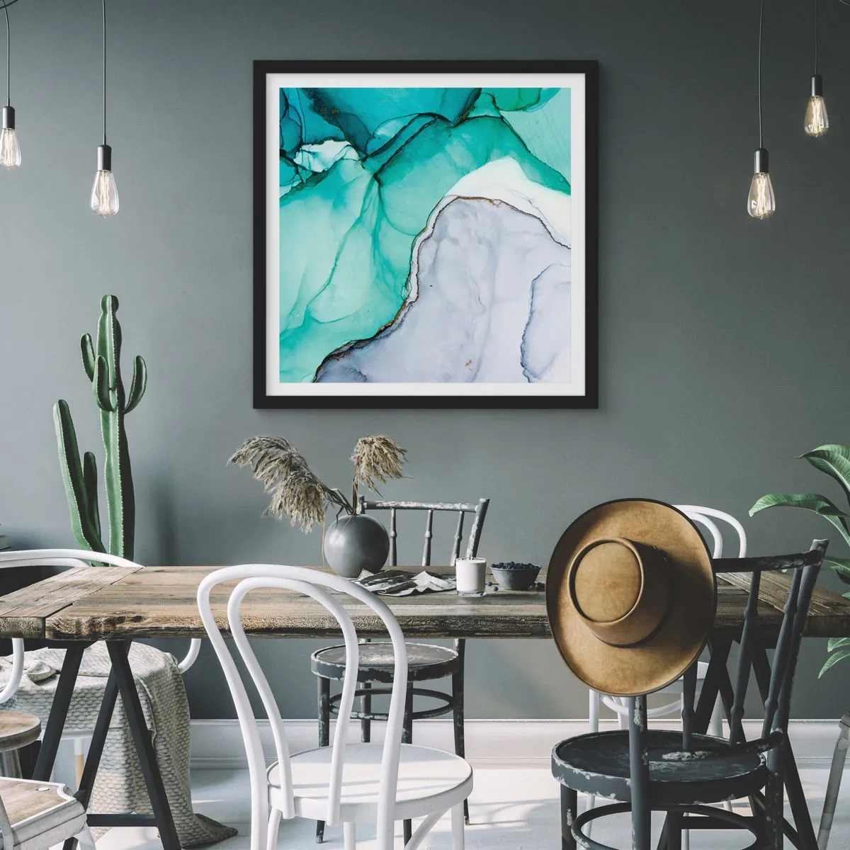 Poster in einem schwarzem Rahmen - Eine Studie in Türkis - 30x30 cm