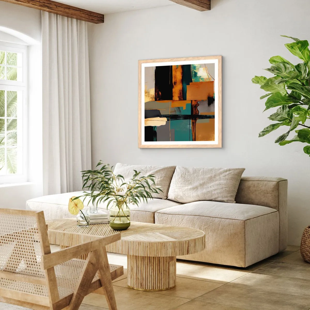 Poster in einem Rahmen aus heller Eiche - Abstraktion – Licht und Schatten - 60x60 cm