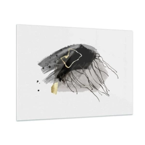 Glasbild - Bild auf glas - Abstrakte Komposition aus Schwarz und Gold auf weißem Hintergrund - 100x70cm - In Schwarz und Gold - Moderne Wanddekoration für Wohnzimmer und Schlafzimmer ARTTOR