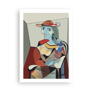 Poster - Kubistisches Porträt einer Frau mit Hut - 50x70cm - Gesehen mit den Augen von Picasso - Moderne Wanddekoration für Wohnzimmer und Schlafzimmer ARTTOR