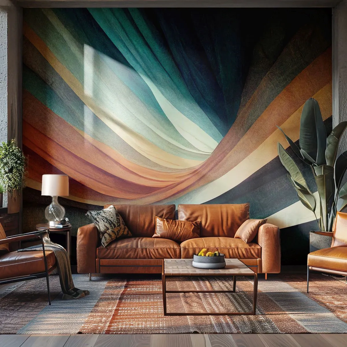 Fototapete Premium Sand - Gewickelte Stoffstreifen in intensiven Farben - 100x70cm - Aus Farben gewebt - Moderne Wanddekoration für Wohnzimmer und Schlafzimmer ARTTOR
