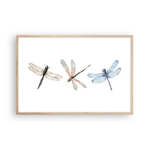 Poster in einem Rahmen aus heller Eiche - Schwerelose Libellen - 91x61 cm