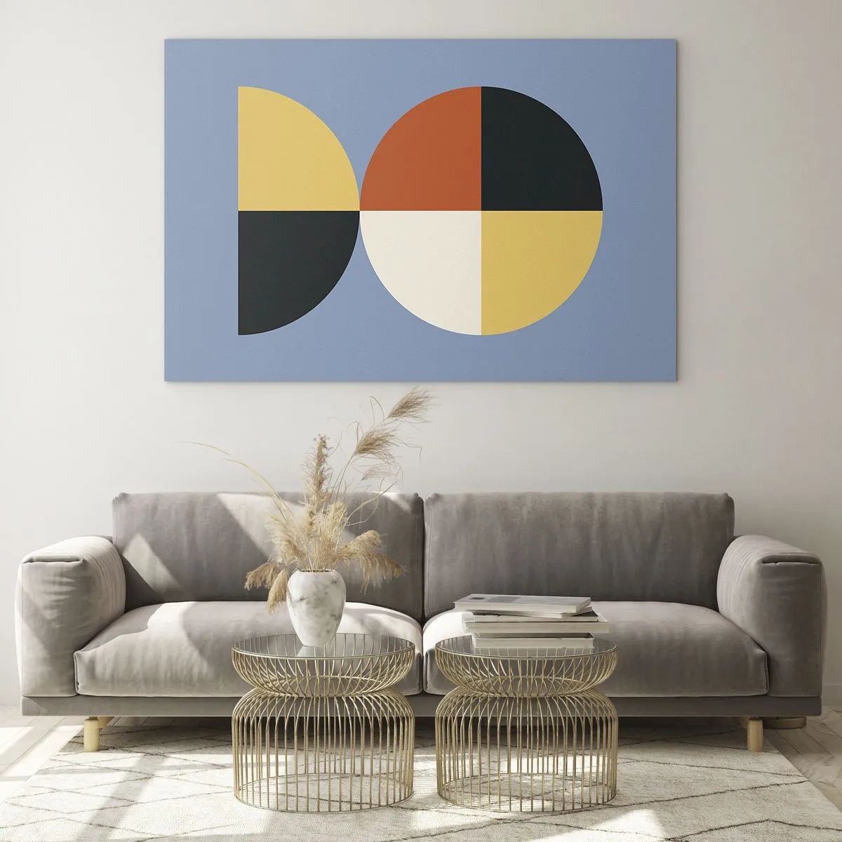 Glasbild - Bild auf glas - Bunte Halbkreise und Viertel auf blauem Hintergrund - 70x50cm - Beobachte und zähle - Moderne Wanddekoration für Wohnzimmer und Schlafzimmer ARTTOR