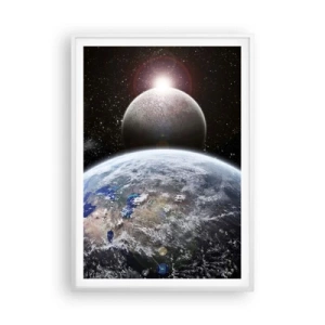 Poster in einem weißen Rahmen - Weltraumlandschaft - Sonnenaufgang - 70x100 cm