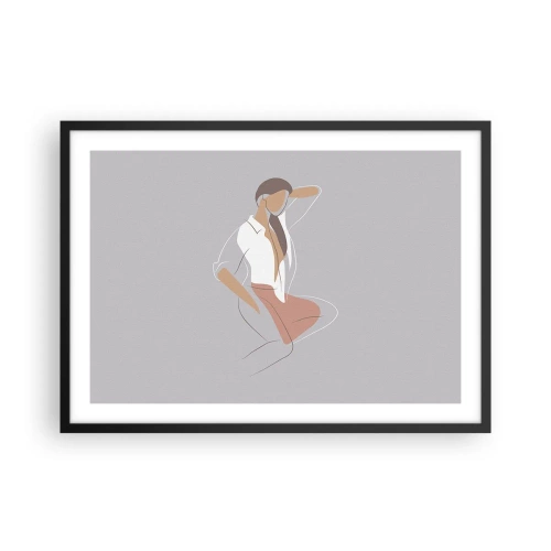 Poster in einem schwarzem Rahmen - Ein minimalistisches Frauenporträt in Pastellfarben. - 70x50cm - Umriss der Anmut - Moderne Wanddekoration für Wohnzimmer und Schlafzimmer ARTTOR