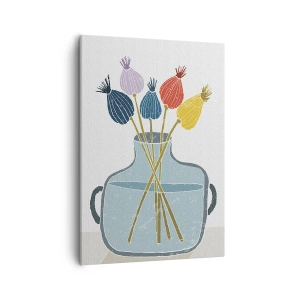 Bild auf Leinwand - Leinwandbild - Bunte Trockenblumen in einer Vase auf weißem Hintergrund - 50x70cm - Es ist mucksmäuschenstill - Moderne Wanddekoration für Wohnzimmer und Schlafzimmer ARTTOR