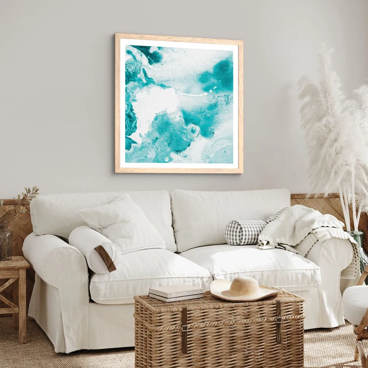 Poster in einem Rahmen aus heller Eiche - Morast von Blau - 60x60 cm