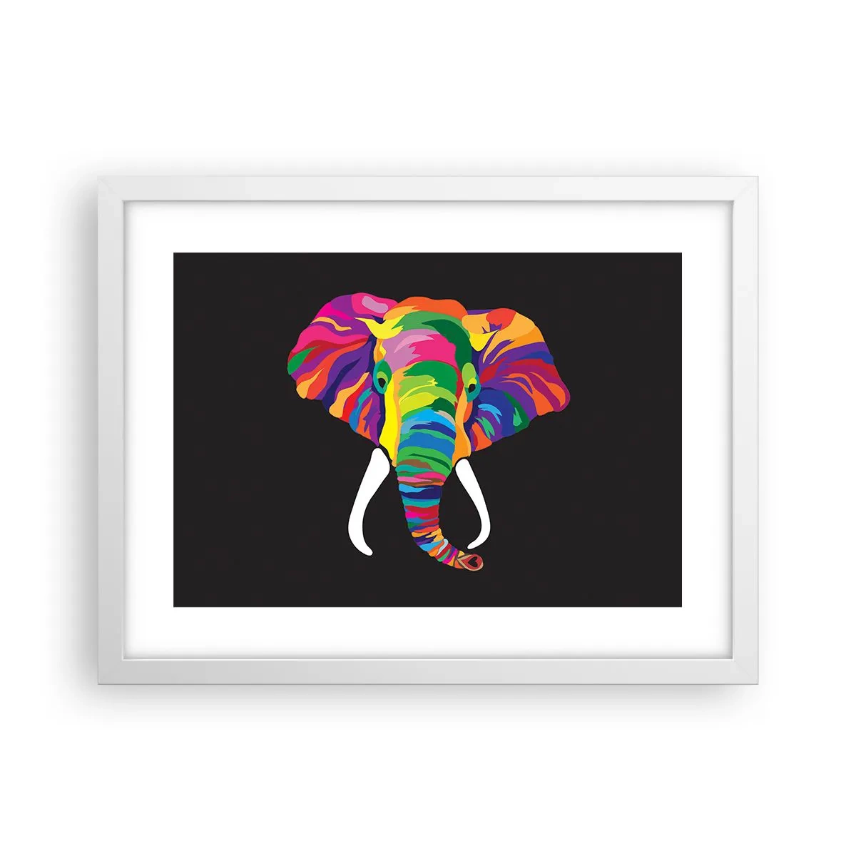 Poster in einem weißen Rahmen - Der Elefant, der es liebte, im Regenbogen zu baden - 40x30 cm