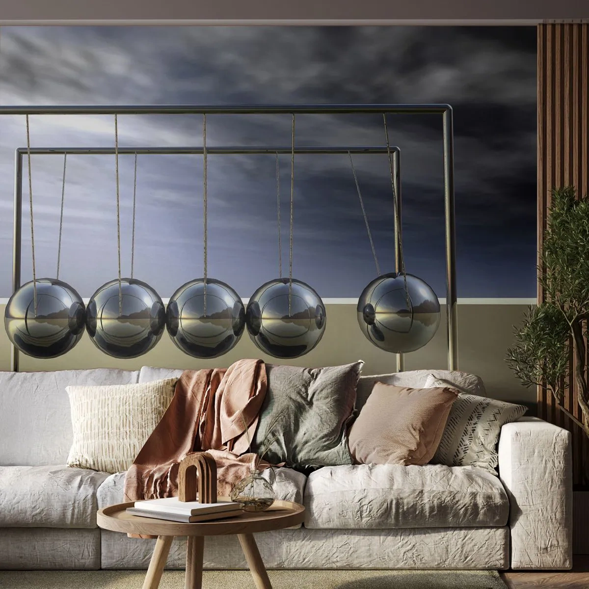 Fototapete Premium Sand - Die Energie der Welt - Newtons Pendel, Physik, Abstraktion - 100x70 cm