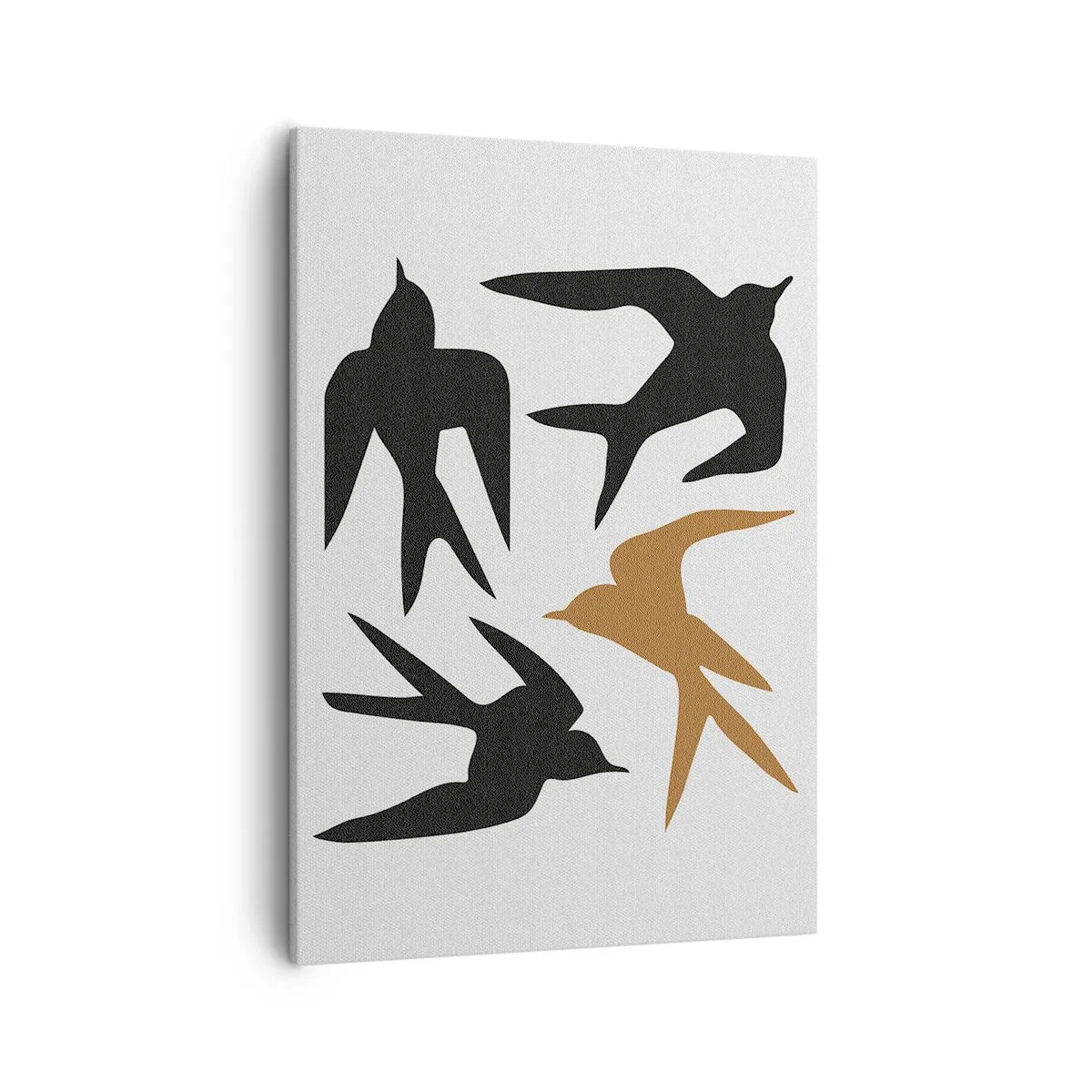 Bild auf Leinwand - Leinwandbild - Silhouetten von Schwalben in Schwarz und Gold - 50x70cm - Schwalbenspaß - Moderne Wanddekoration für Wohnzimmer und Schlafzimmer ARTTOR