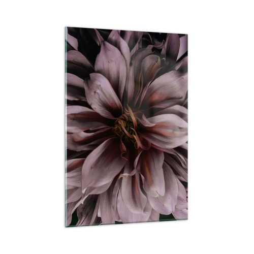 Glasbild - Bild auf glas - Nahaufnahme einer großen Blume in dezenten Farben - 80x120cm - Ein Blumenherz - Moderne Wanddekoration für Wohnzimmer und Schlafzimmer ARTTOR