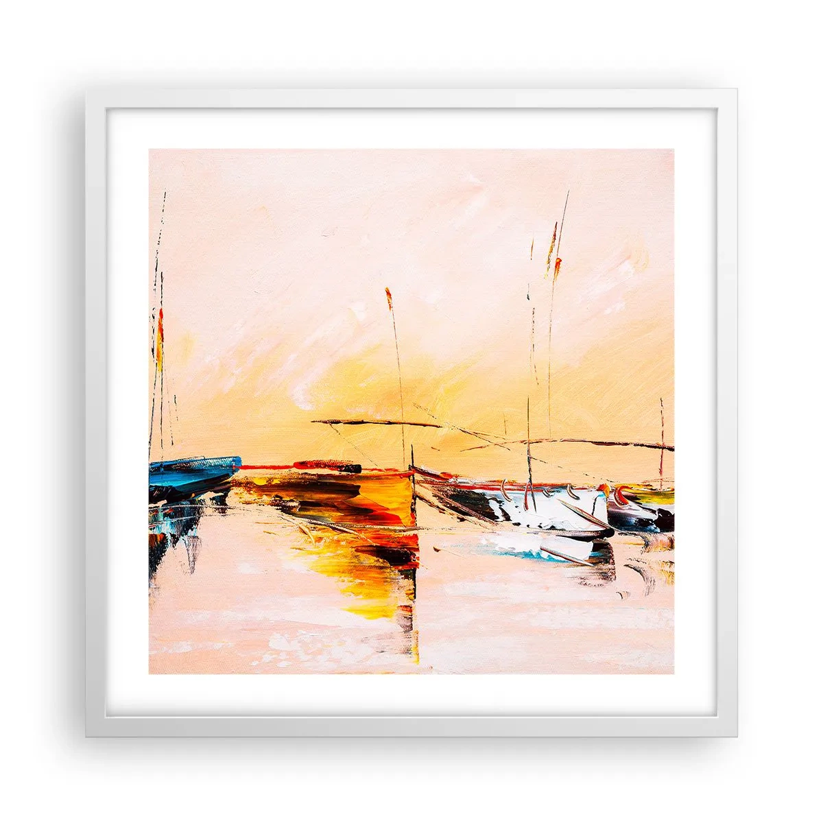 Poster in einem weißen Rahmen - Abend im Yachthafen - 50x50 cm