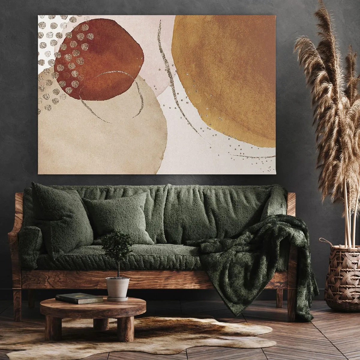 Bild auf Leinwand - Leinwandbild - Abstrakte Formen in warmen Braun- und Goldtönen - 70x50cm - Rundheit und Bewegung - Moderne Wanddekoration für Wohnzimmer und Schlafzimmer ARTTOR