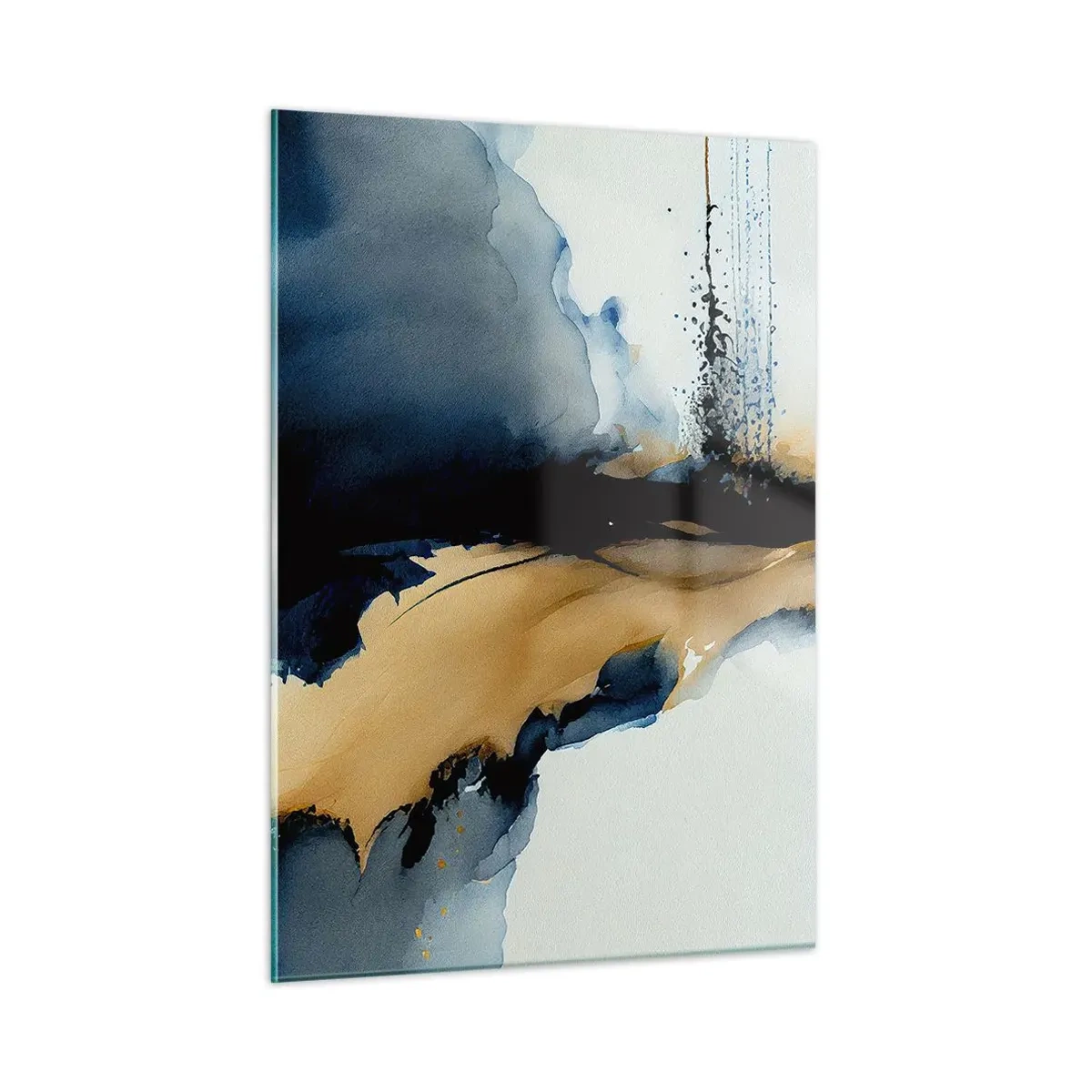 Glasbild - Bild auf glas - Eine abstrakte Komposition in Marineblau- und Beigetönen - 50x70cm - Hinter dem Vorhang - Moderne Wanddekoration für Wohnzimmer und Schlafzimmer ARTTOR