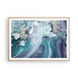 Poster in einem Rahmen aus heller Eiche - Strömungen von Himmelblau - 100x70 cm