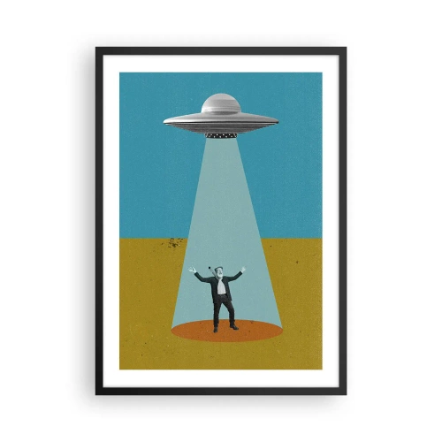 Poster in einem schwarzem Rahmen - Retro-Illustration einer UFO-Entführung - 50x70cm - Nahe Begegnung - Moderne Wanddekoration für Wohnzimmer und Schlafzimmer ARTTOR