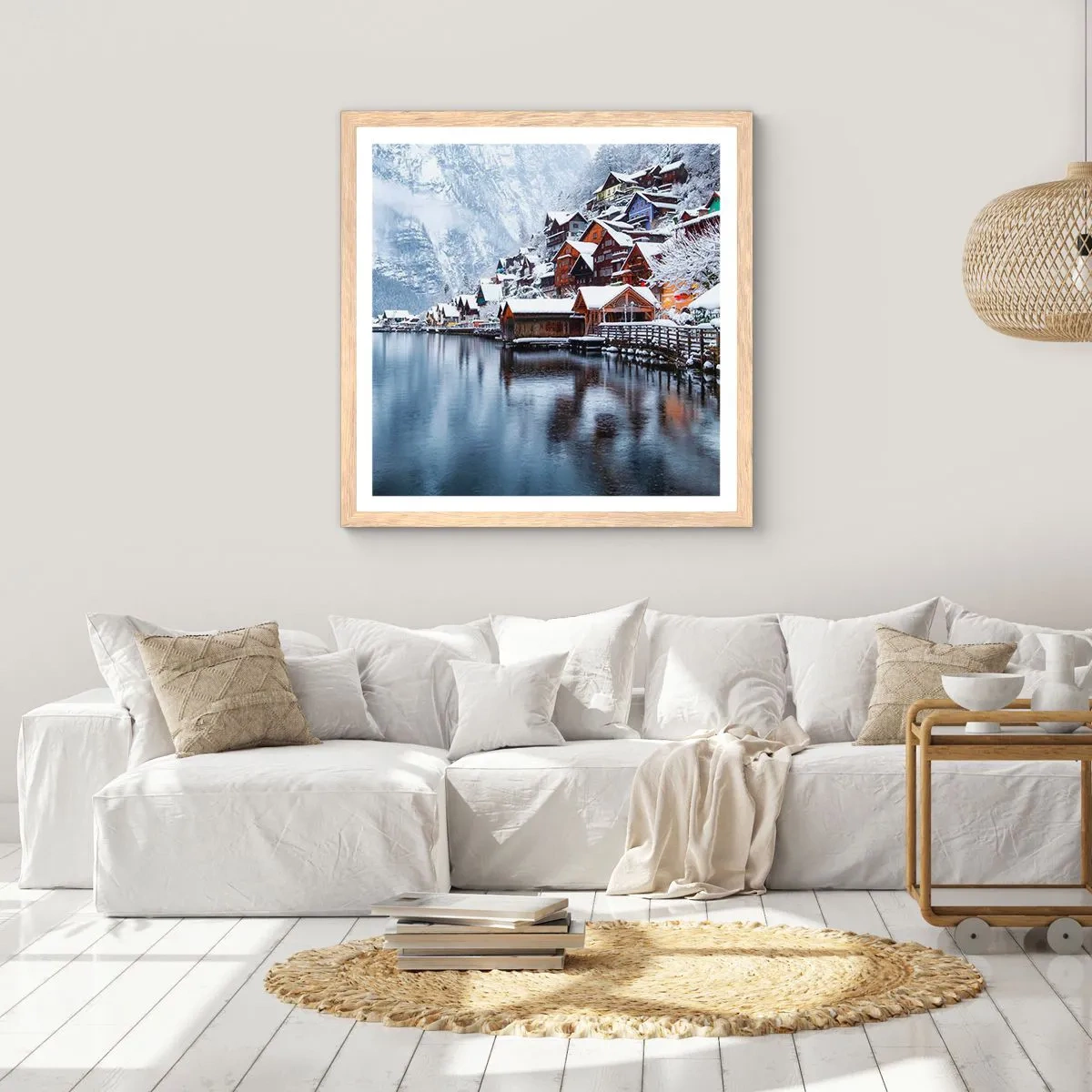 Poster in einem Rahmen aus heller Eiche - In winterlicher Dekoration - 50x50 cm