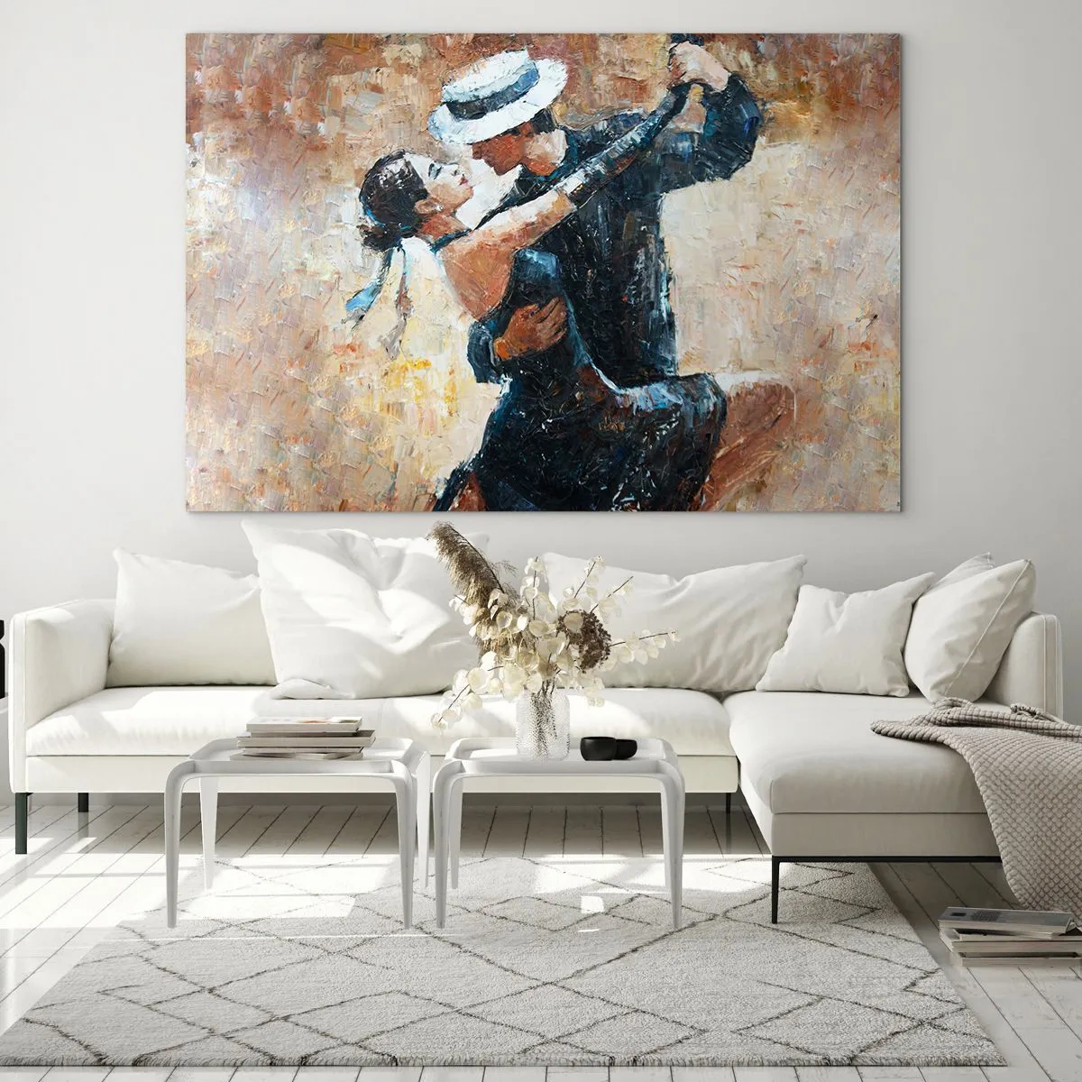 Glasbild - Bild auf glas - Ein Paar tanzt in elegantem Stil mit klassischem Flair - 70x50cm - A la Rudolf Valentino - Moderne Wanddekoration für Wohnzimmer und Schlafzimmer ARTTOR
