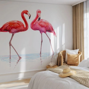 Fototapete Premium Canvas - Rosa randez-vous - Flamingos, Vögel, Stück - 250x175 cm