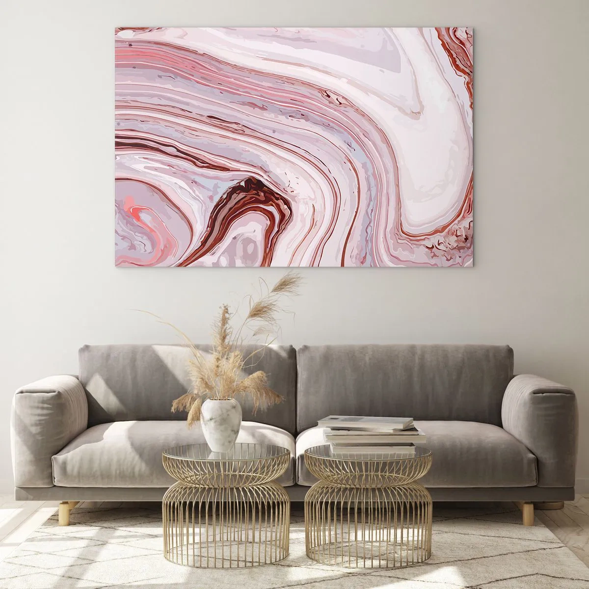 Glasbild - Bild auf glas - Marmormuster in Rosa- und Brauntönen - 100x70cm - Geradeaus, dann rechts runter - Moderne Wanddekoration für Wohnzimmer und Schlafzimmer ARTTOR