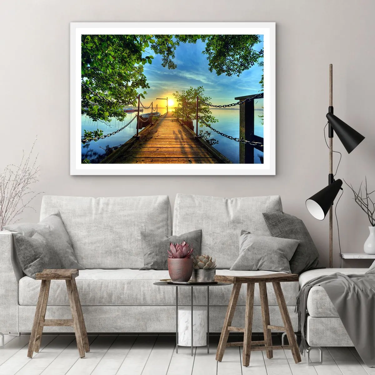 Poster in einem weißen Rahmen - Westen auf dem Wasser - 100x70 cm