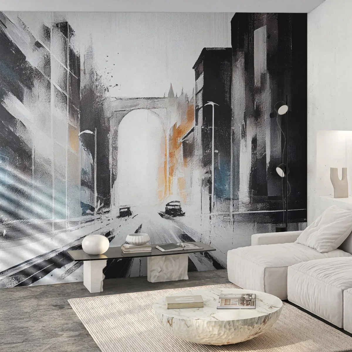 Fototapete Premium Sand - Stadtstudie: Architektur und Bewegung - Die Architektur, Landschaft, Straße - 150x105 cm