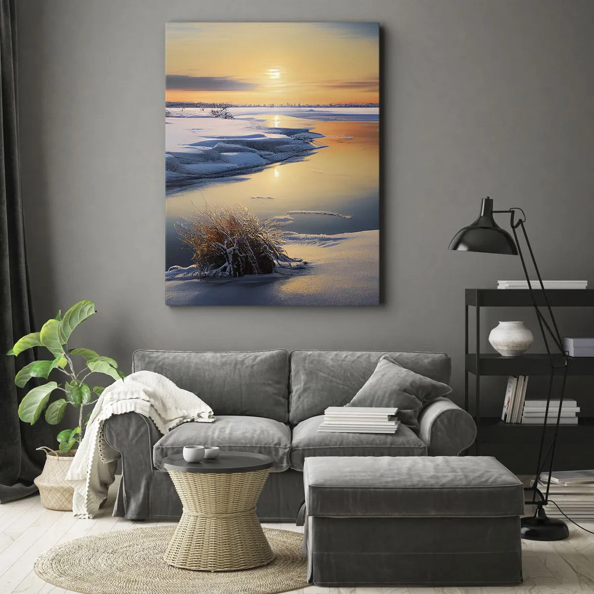 Bild auf Leinwand - Leinwandbild - Wintersonnenuntergang - 65x120 cm