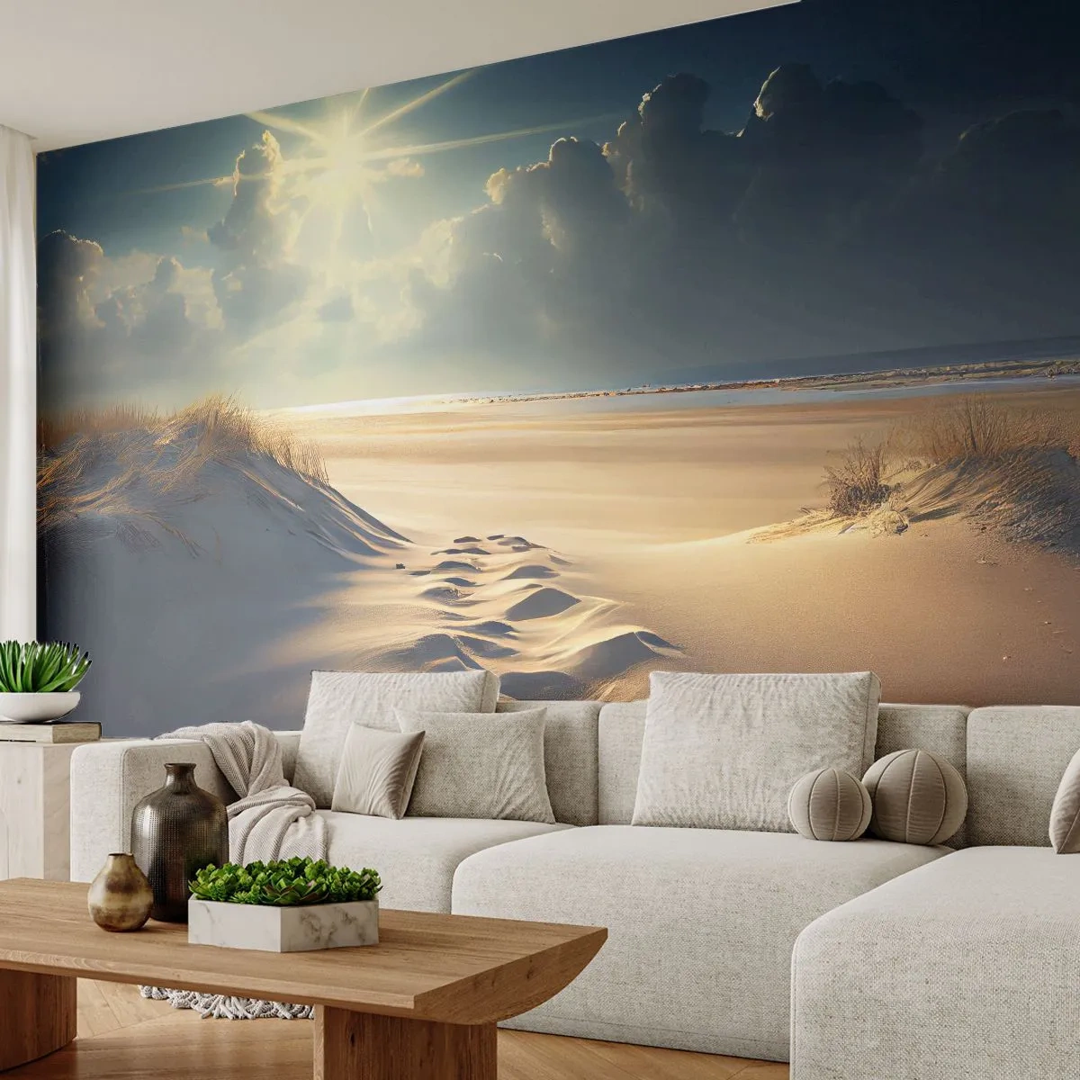 Fototapete Premium Sand - Eine sonnige Dünenlandschaft, beleuchtet vom Licht des Sonnenuntergangs - 100x70cm - Beruhigende Landschaft - Moderne Wanddekoration für Wohnzimmer und Schlafzimmer ARTTOR