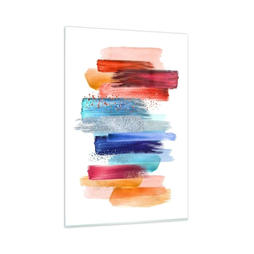 Glasbild - Bild auf glas - Bunte Pinselstriche auf weißem Hintergrund - 80x120cm - Auf und ab - Moderne Wanddekoration für Wohnzimmer und Schlafzimmer ARTTOR