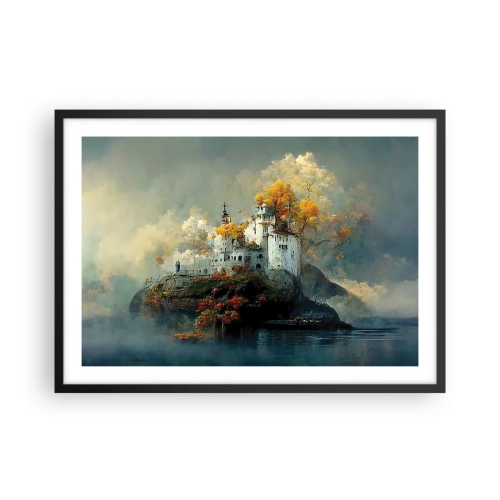 Poster in einem schwarzem Rahmen - Ein Schloss auf einem Hügel, umgeben von herbstlichen Bäumen - 70x50cm - Beginn einer romantischen Geschichte - Moderne Wanddekoration für Wohnzimmer und Schlafzimmer ARTTOR