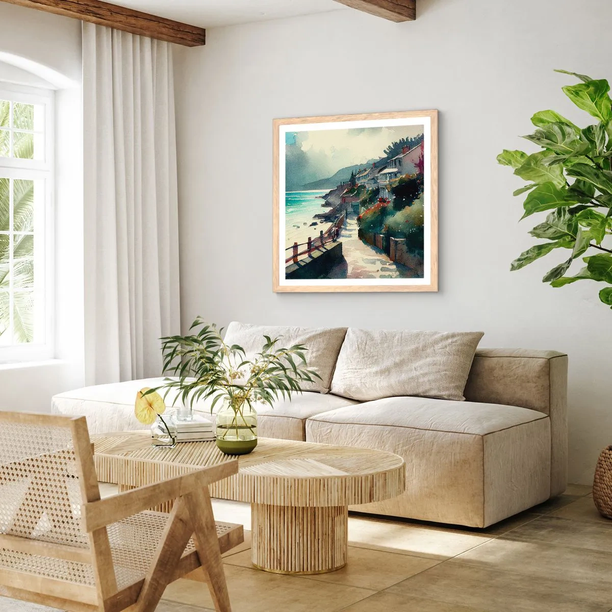 Poster in einem Rahmen aus heller Eiche - Mittelmeerstadt - 30x30 cm