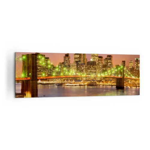 Bild auf Leinwand - Leinwandbild - Beleuchtete Brücke in einer modernen Stadt bei Nacht - 160x50cm - Hier geht das Licht nie aus - Moderne Wanddekoration für Wohnzimmer und Schlafzimmer ARTTOR
