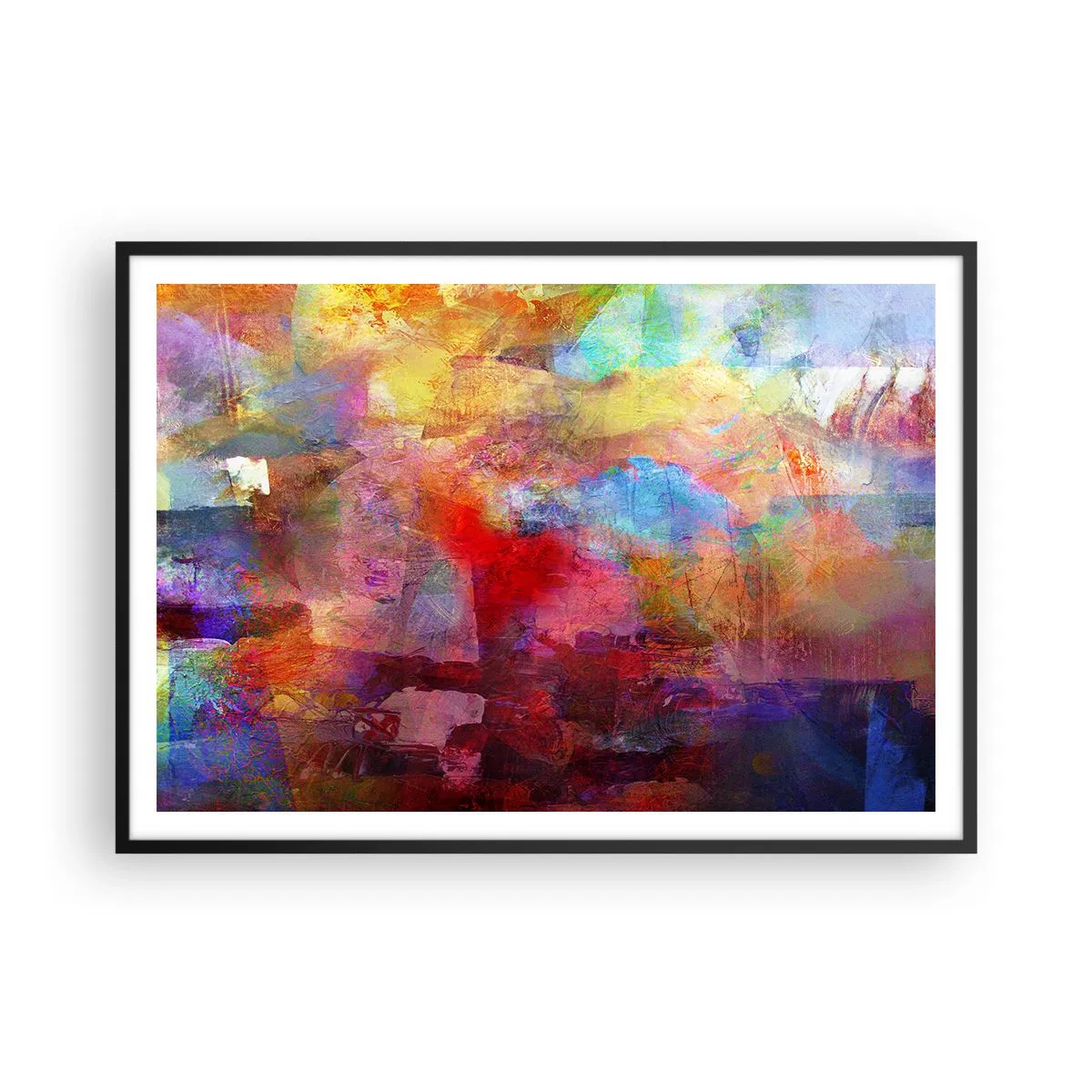 Poster in einem schwarzem Rahmen - Bunte Abstraktion in warmen und kühlen Farbtönen - 100x70cm - Schau in den Regenbogen - Moderne Wanddekoration für Wohnzimmer und Schlafzimmer ARTTOR