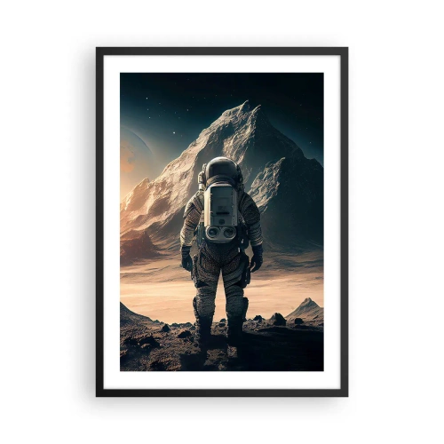 Poster in einem schwarzem Rahmen - Astronaut auf einem fremden Planeten im Sternenlicht - 50x70cm - Neue Herausforderung - Moderne Wanddekoration für Wohnzimmer und Schlafzimmer ARTTOR