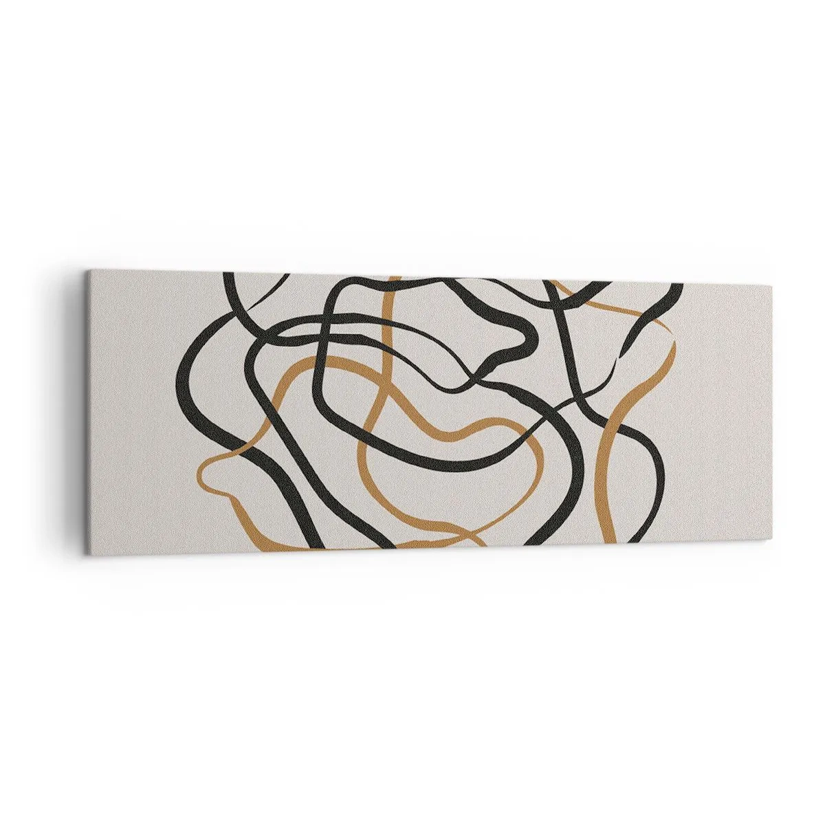 Bild auf Leinwand - Leinwandbild - Verworrene Linien in Schwarz und Gold auf hellem Hintergrund - 140x50cm - Alles ging schief - Moderne Wanddekoration für Wohnzimmer und Schlafzimmer ARTTOR