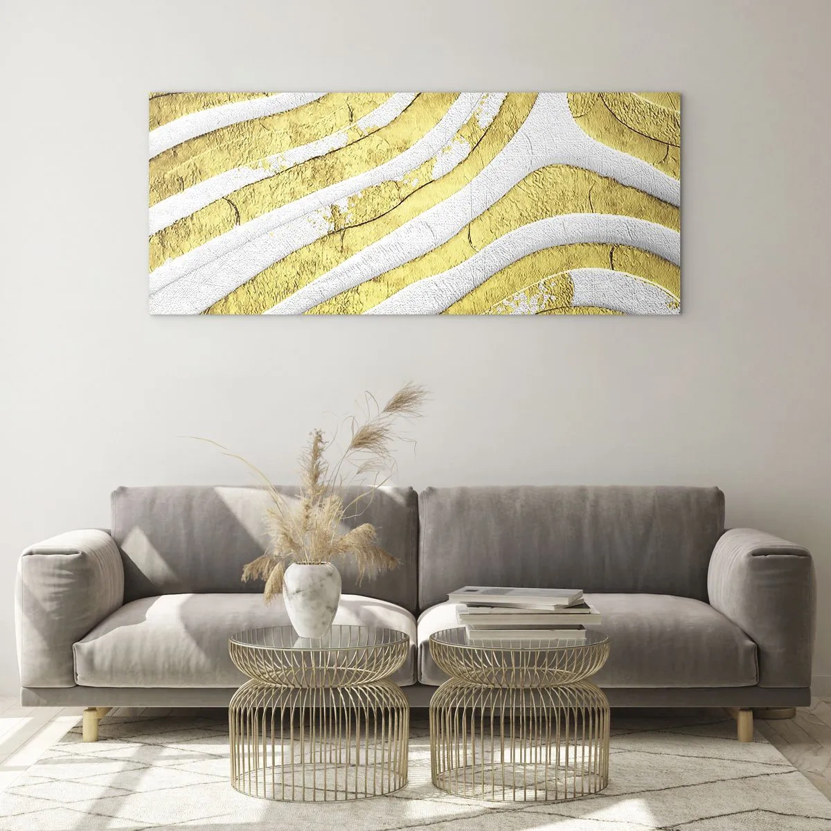 Glasbild - Bild auf glas - Komposition in Weiß und Gold - 90x30 cm