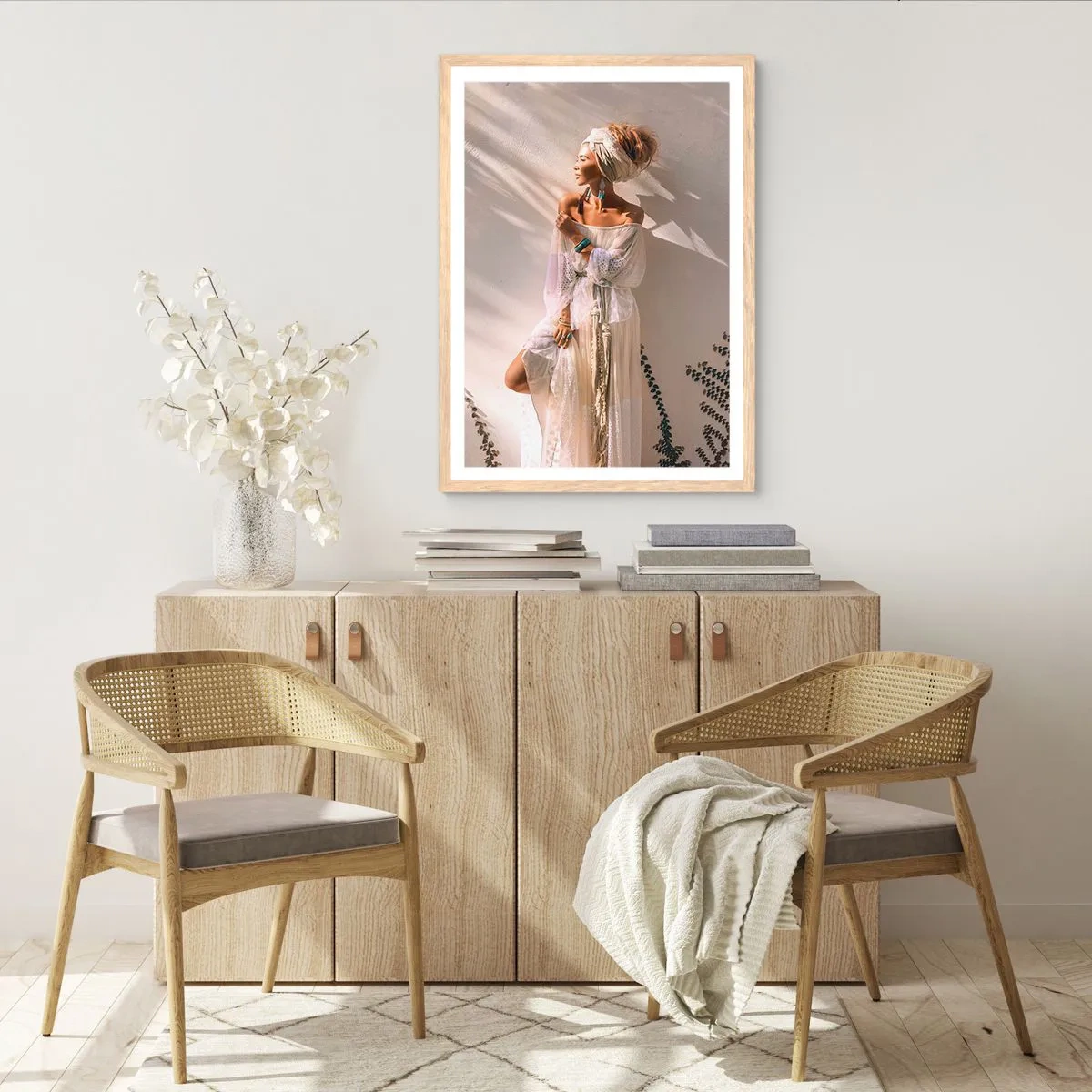 Poster in einem Rahmen aus heller Eiche - Die Sonne und das Mädchen - 50x70 cm
