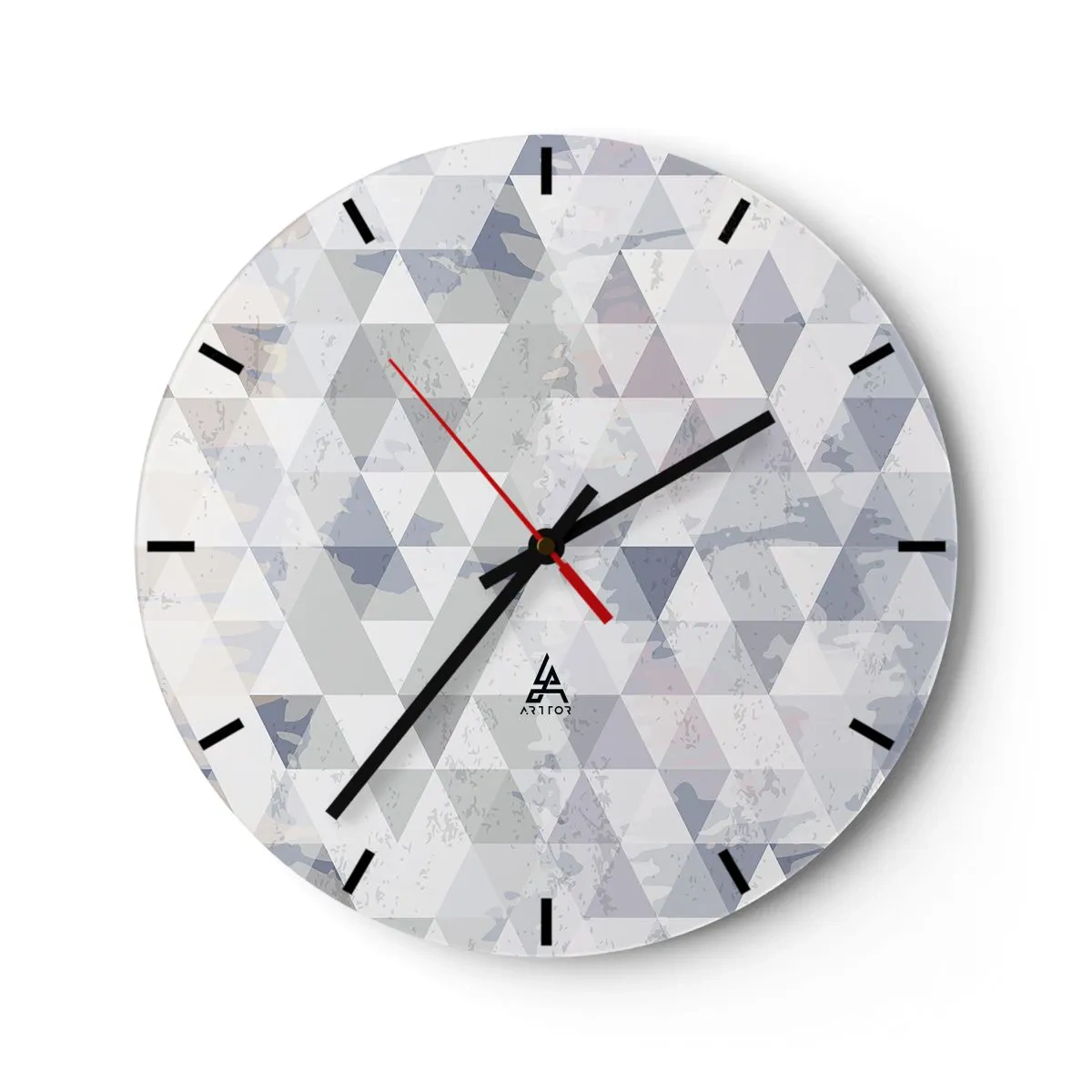 Wanduhr - Glasuhr - Geometrisches Muster mit grauen Dreiecken im modernen Stil - 30x30cm - Im Rhythmus auf drei - Moderne Wanddekoration für Wohnzimmer, Küche und Schlafzimmer ARTTOR