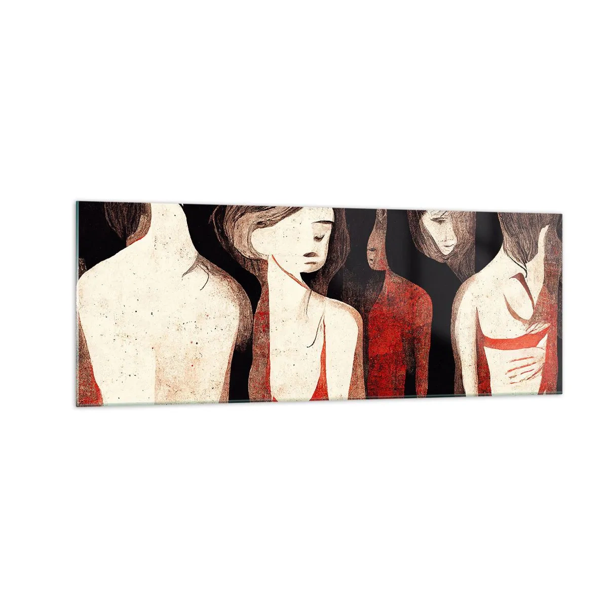 Glasbild - Bild auf glas - Künstlerische Figuren in einer abstrakten Komposition - 140x50cm - Madonnen der Dunkelheit - Moderne Wanddekoration für Wohnzimmer und Schlafzimmer ARTTOR