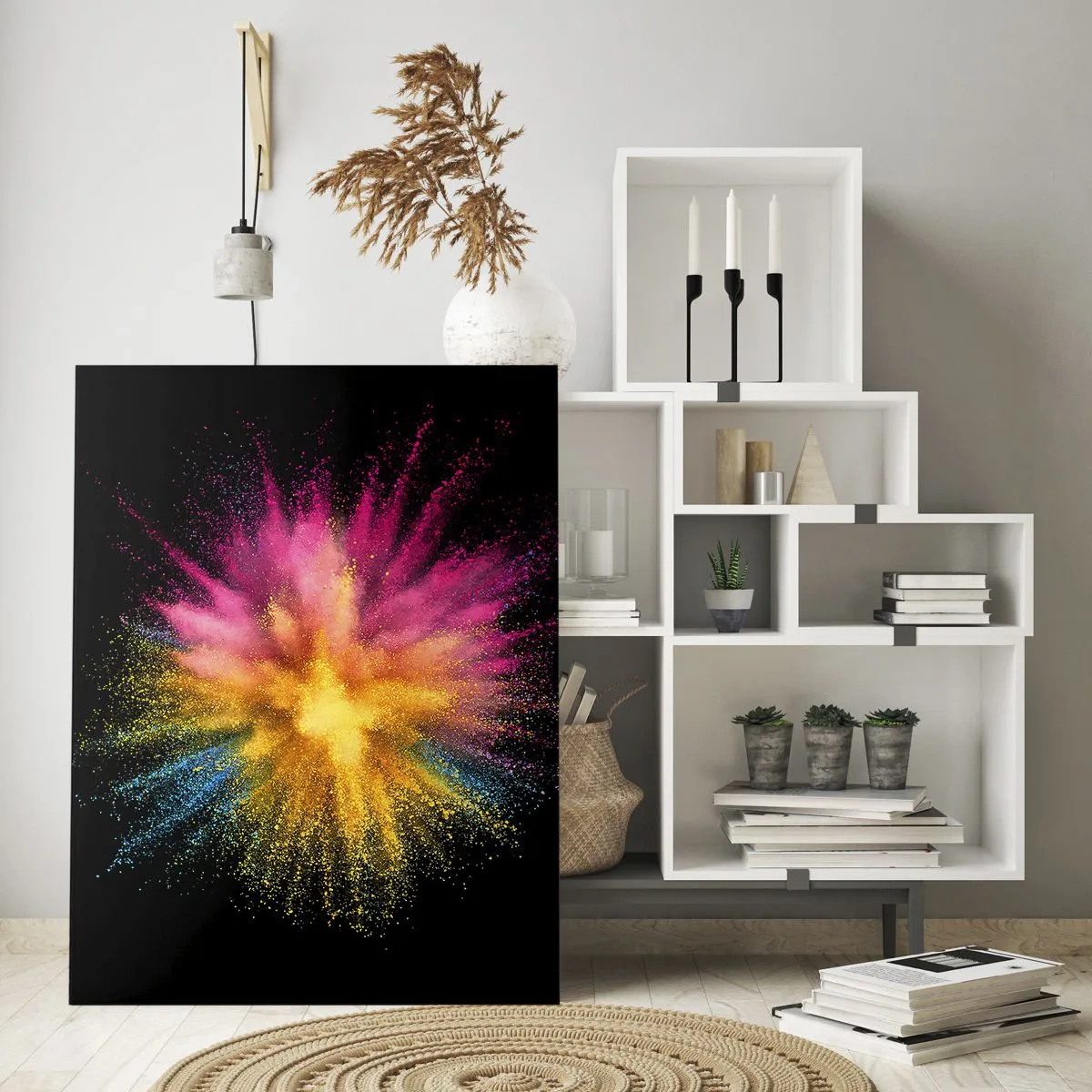 Glasbild - Bild auf glas - Bunte Pulverexplosion auf schwarzem Hintergrund - 70x100cm - Die Geburt der Farben - Moderne Wanddekoration für Wohnzimmer und Schlafzimmer ARTTOR